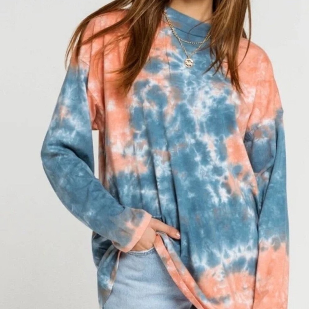 WE THE FREE Tie Dye Long Sleeve Shirt Top Oversized Loose Blue Peach Women's L